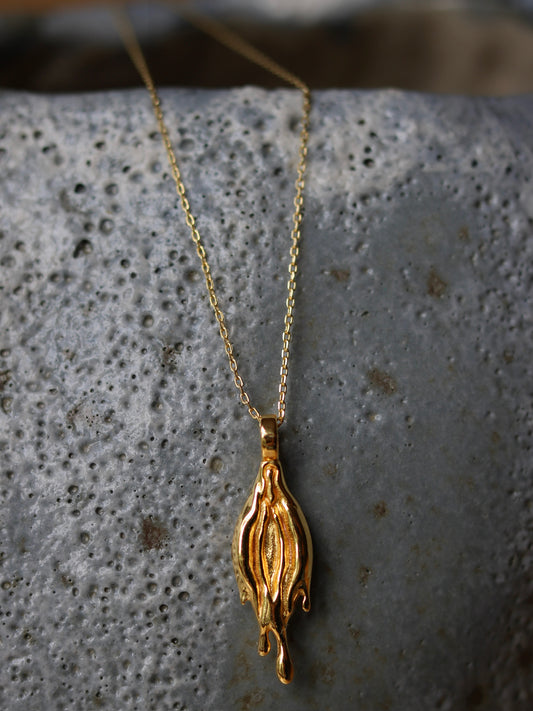 Abstract vulva necklace - pendant on chain (gold plated)
